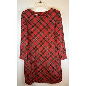 OBERON Red Plaid Tartan Shift Dress Vintage 16 Lined Long Sleeve Holiday Party